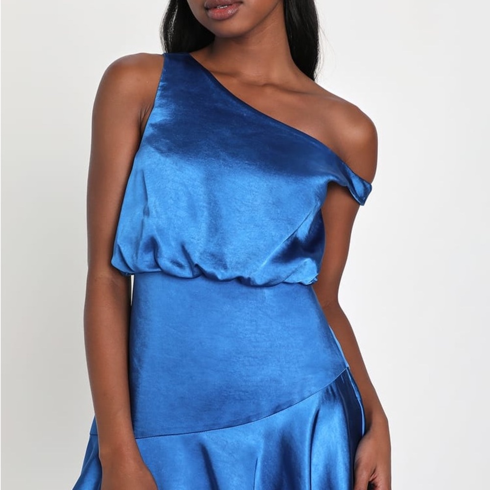 Iconic Crush Blue Satin One Shoulder Mini Dress